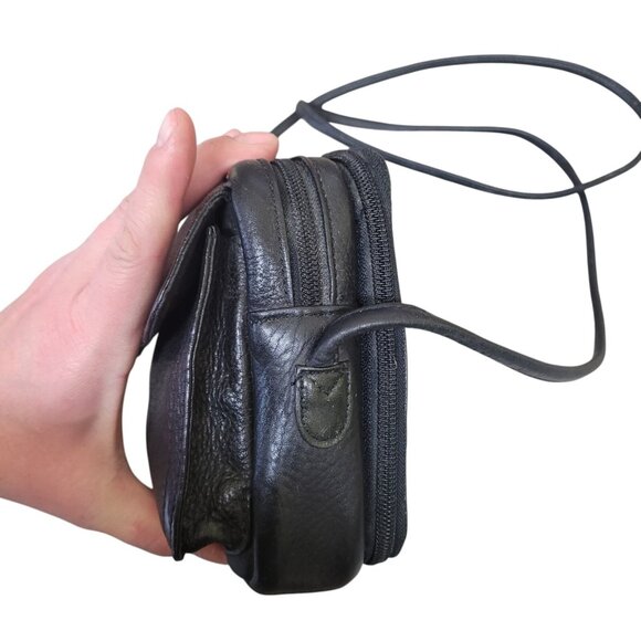 Vintage FOSSIL Black Leather Organizer Crossbody Wallet Multi Pocket Credit Card - Picture 7 of 16